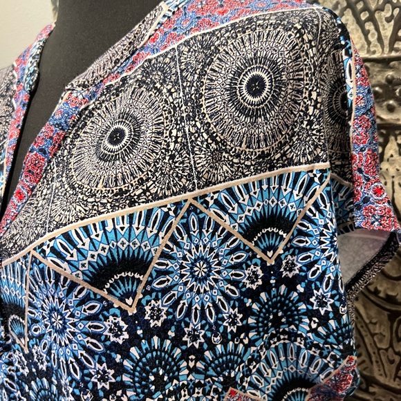 DANA BUCHMAN Dress Print Shift Black Red V-Neck Button Stretch XL - Picture 11 of 11